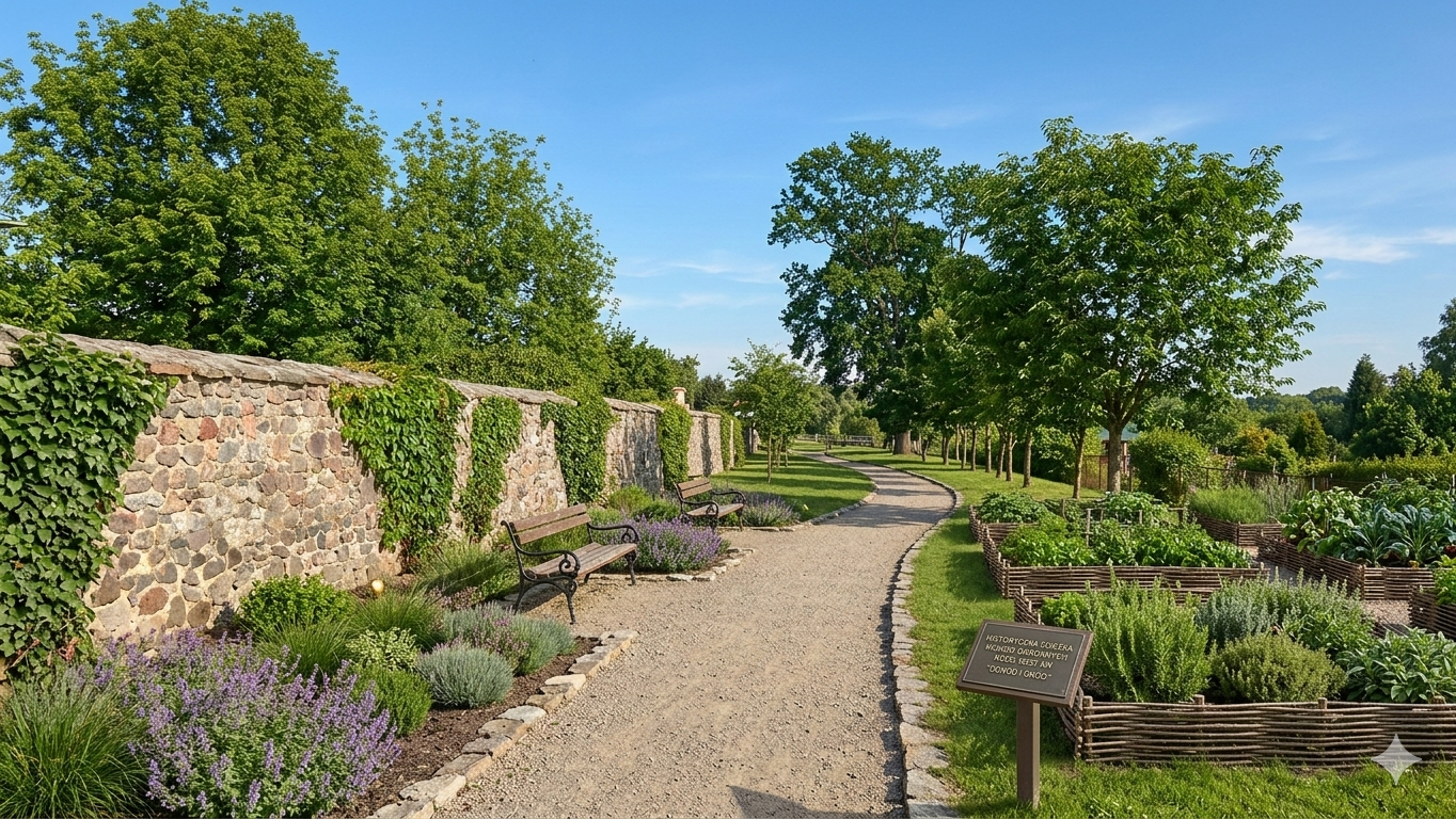 Ogród dendrologiczny w letni dzień